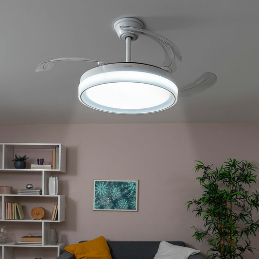 Kattotuuletin LED-valaisimella ja 4 taitettavilla siivekkeillä Blalefan InnovaGoods Valkoinen 72 W Ø49,5-104 cm